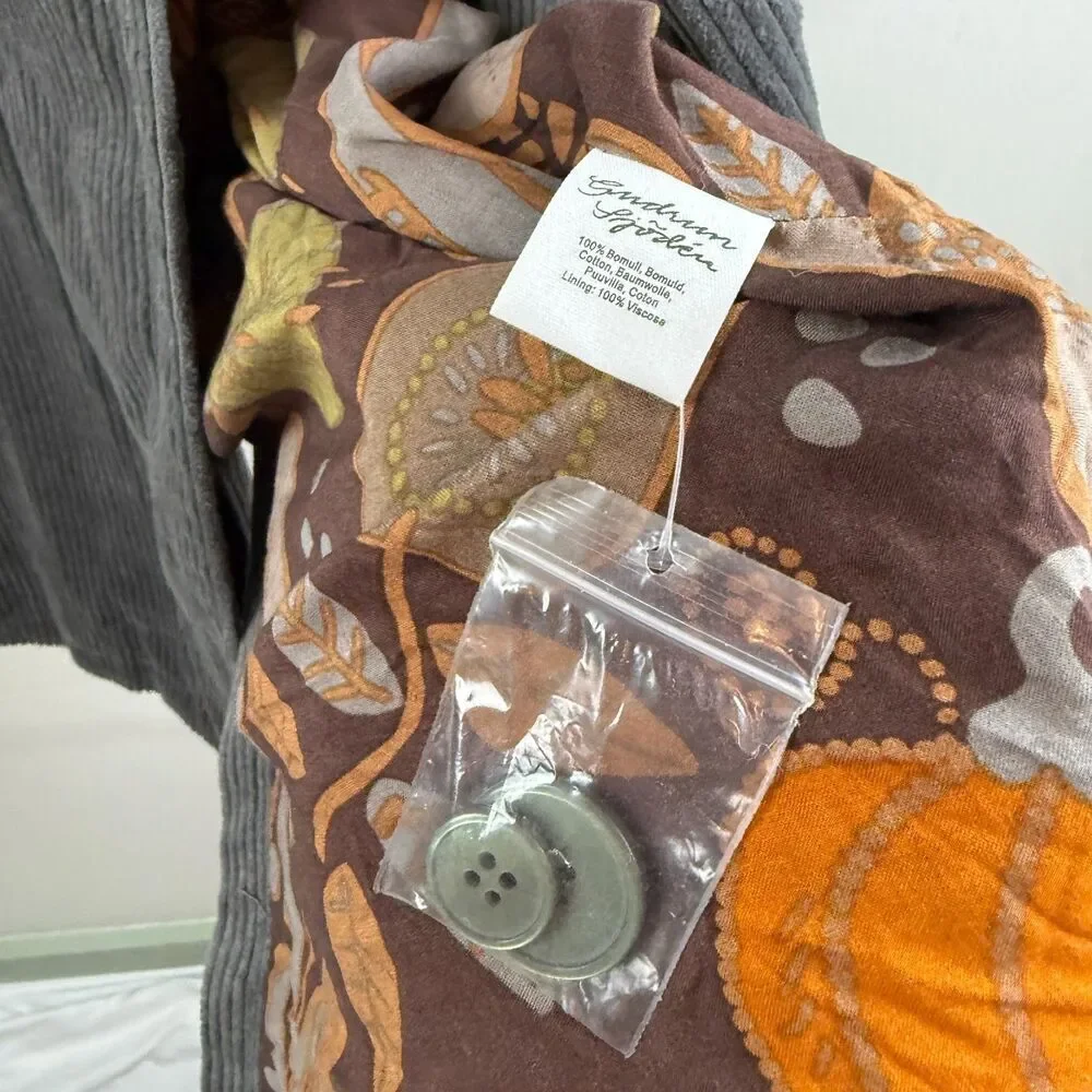 Gudrun Sjoden Gray Corduroy Coat Jacket Button Up Lagenlook Boho Size M - Picture 12 of 16